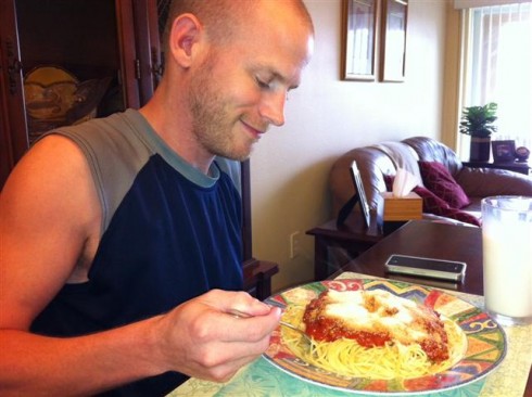 Jesse eating spaghetti
