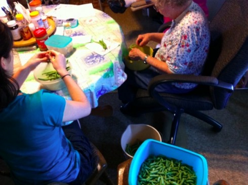 Grandma and me snapping beans