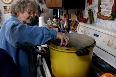 Grandma filling pressure cooker